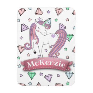 Personalised Pretty Pastel Unicorn   Diamond Gems Magnet