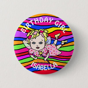 Personalised Pretty Pink Fairy Birthday Girl 6 Cm Round Badge