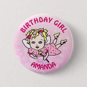Personalised Pretty Pink Fairy Birthday Girl 6 Cm Round Badge