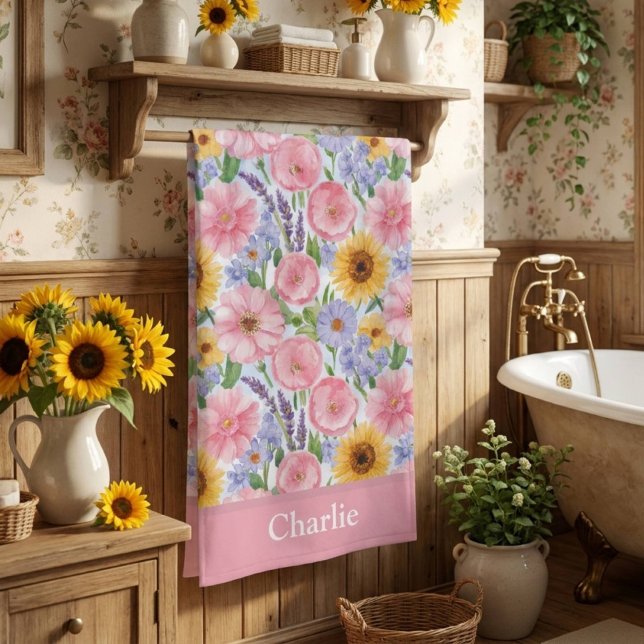 Personalised Pretty Pink Flower Beach Towel (Creator Uploaded)