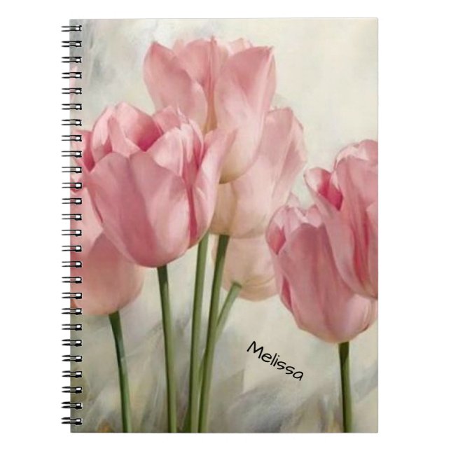 Personalised Pretty Pink Tulips Spiral Notebook (Front)
