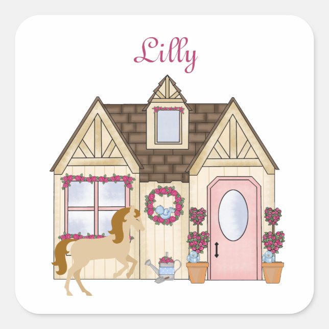 Personalised Pretty Ponies House Horse Sticker (Front)