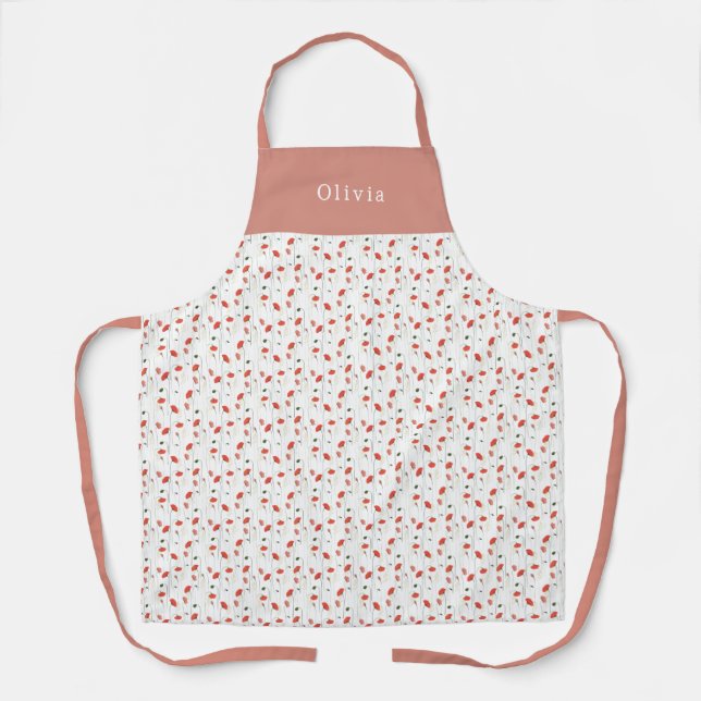 Personalised Pretty Poppy Pattern Apron (Front)