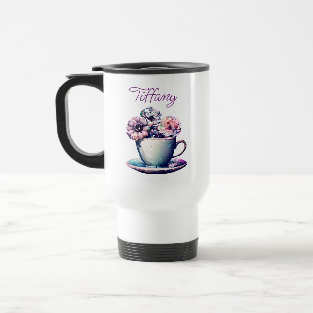 Personalised Pretty Vintage Tea Cup and Flowers (Left)