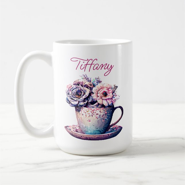 Personalised Pretty Vintage Tea Cup of Flowers (Left)