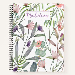 Personalised pretty watercolor foliage leaves notebook