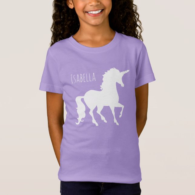 Personalised Pretty White Unicorn Silhouette Girls T-Shirt (Front)