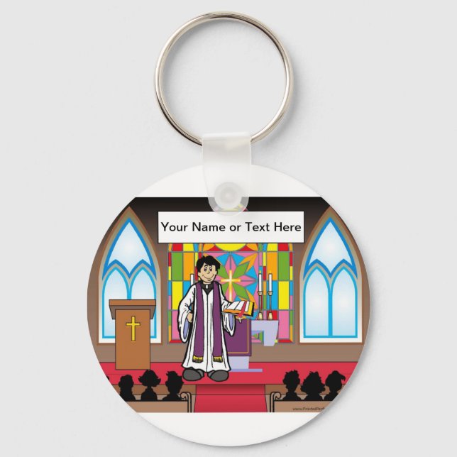 Personalised Priest - Male Cartoon  Key Ring (Front)