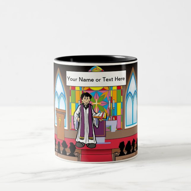 Personalised Priest - Male Cartoon Two-Tone Coffee Mug (Center)