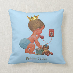 Personalised Prince on Phone with Teddy Bear Blue Cushion