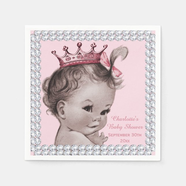 Personalised Princess Baby Shower Faux Diamonds Napkin (Front)