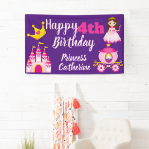 Personalised Princess Castle Girls Happy Birthday Banner