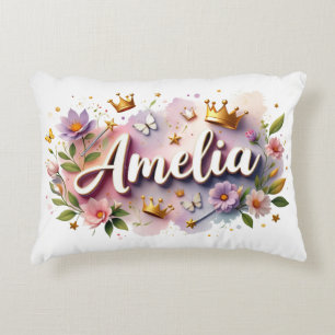 Personalised Princess Floral Name Decorative Cushion