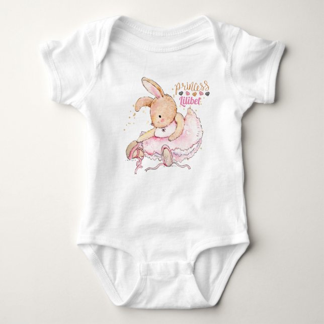 Personalised Princess Lilibet Ballerina Rabbit Baby Bodysuit (Front)