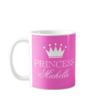 Personalised princess mug in pink with custom name