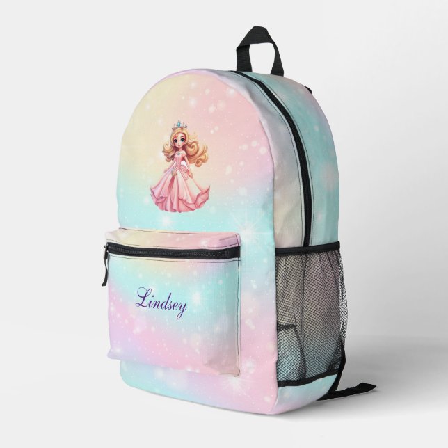 Personalised Princess Printed Backpack (Back Corner Right)
