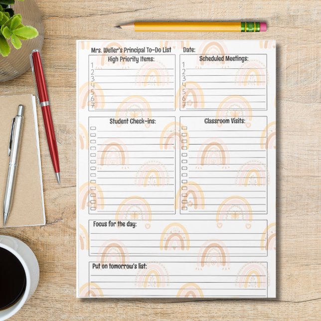 Personalised Principal Daily To-Do List rainbow Notepad (Trendy rainbow principal daily to-do list)