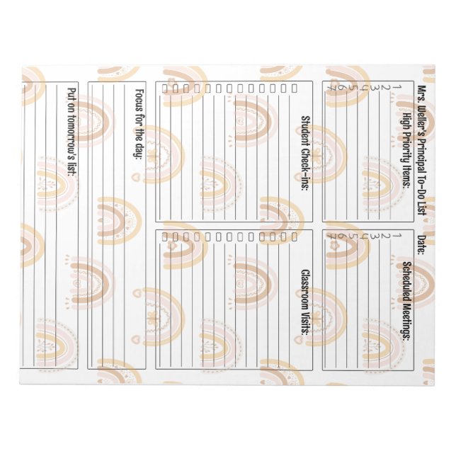 Personalised Principal Daily To-Do List rainbow Notepad (Front)