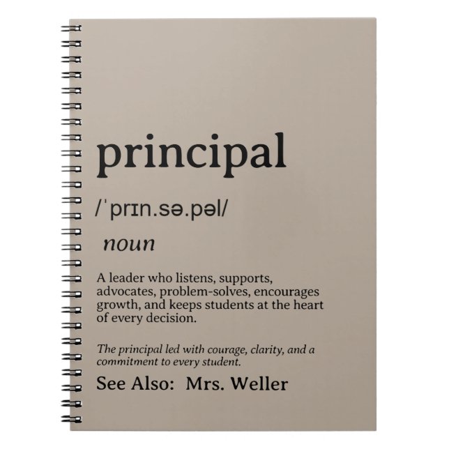 Personalised Principal Definition Leadership Notebook (Front)
