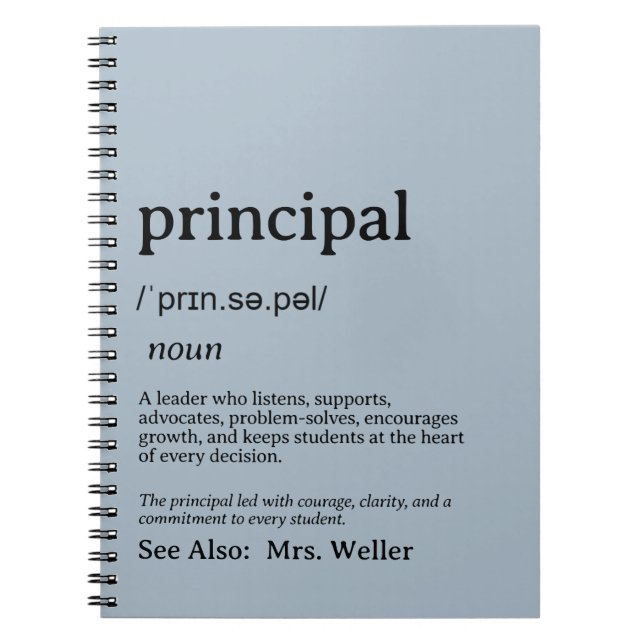 Personalised Principal Definition Leadership Notebook (Front)