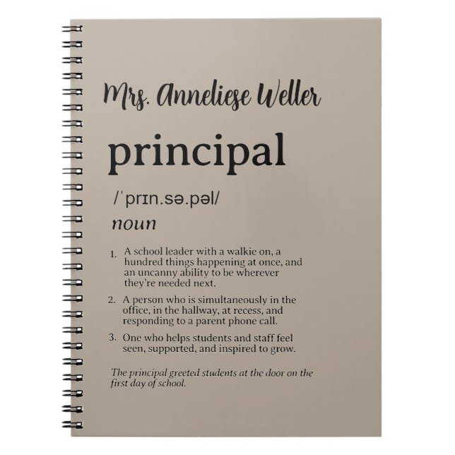 Personalised Principal Funny Definition Notebook (Front)