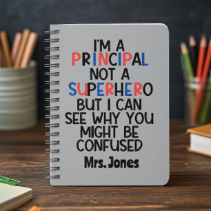 Personalised Principal red blue black Superhero Notebook
