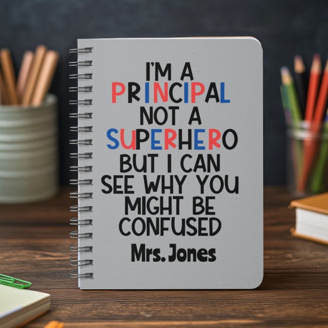 Personalised Principal red blue black Superhero Notebook (Creator Uploaded)