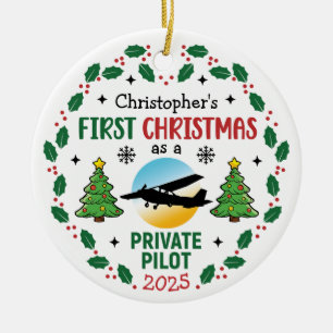 Personalised Private Pilot Custom Name Christmas Ceramic Tree Decoration