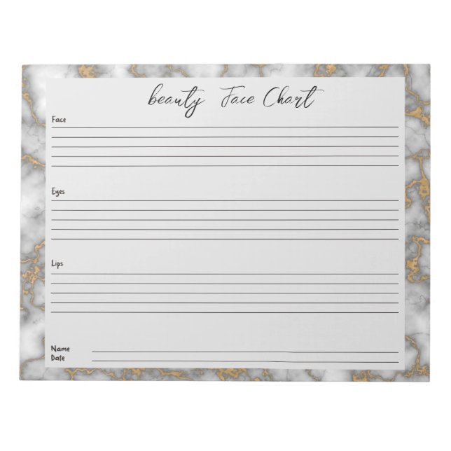 Personalised professional  Makeup Face Chart Notepad (Front)