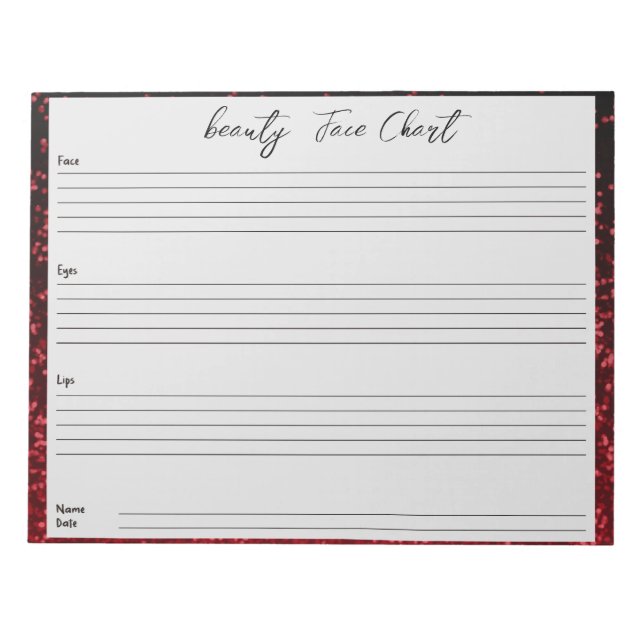 Personalised professional  Makeup Face Chart Notepad (Front)