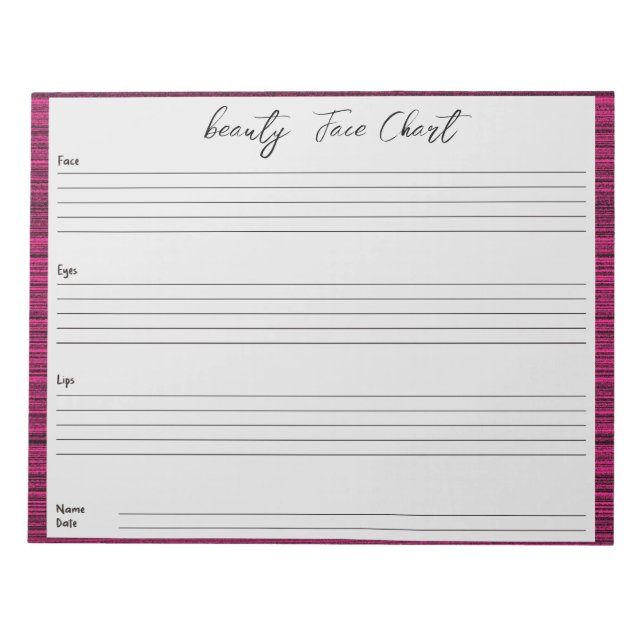 Personalised professional  Makeup Face Chart Notepad (Front)