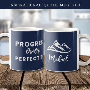 Personalised Progress Over Perfection Quote Navy Coffee Mug