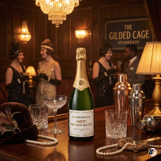 Personalised Prohibition Era Speakeasy Private Bat Sparkling Wine Label