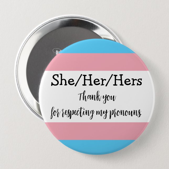 Personalised Pronouns She Trans Button (Front & Back)