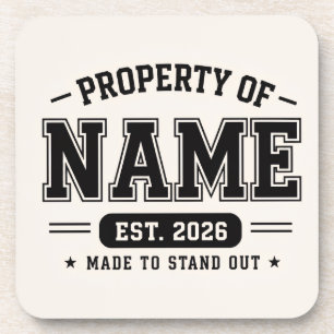 Personalised Property Of Name – Varsity Style Cust Coaster