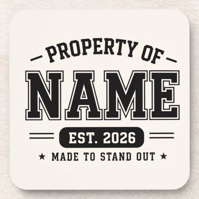 Personalised Property Of Name – Varsity Style Cust Coaster (Front)
