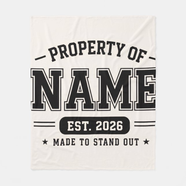Personalised Property Of Name – Varsity Style Cust Fleece Blanket (Front)