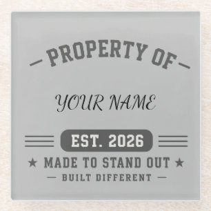 Personalised Property Of Name – Varsity Style Cust Glass Coaster