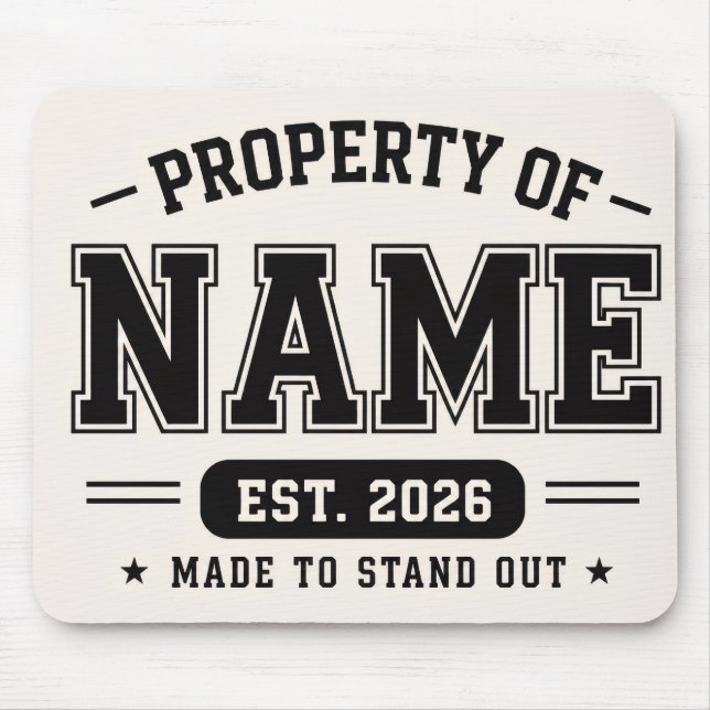 Personalised Property Of Name – Varsity Style Cust Mouse Pad (Front)
