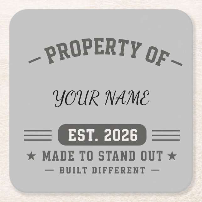 Personalised Property Of Name – Varsity Style Cust Square Paper Coaster (Front)