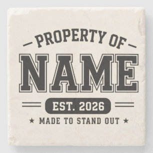 Personalised Property Of Name – Varsity Style Cust Stone Coaster