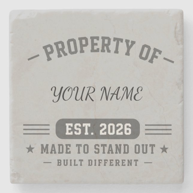 Personalised Property Of Name – Varsity Style Cust Stone Coaster (Front)