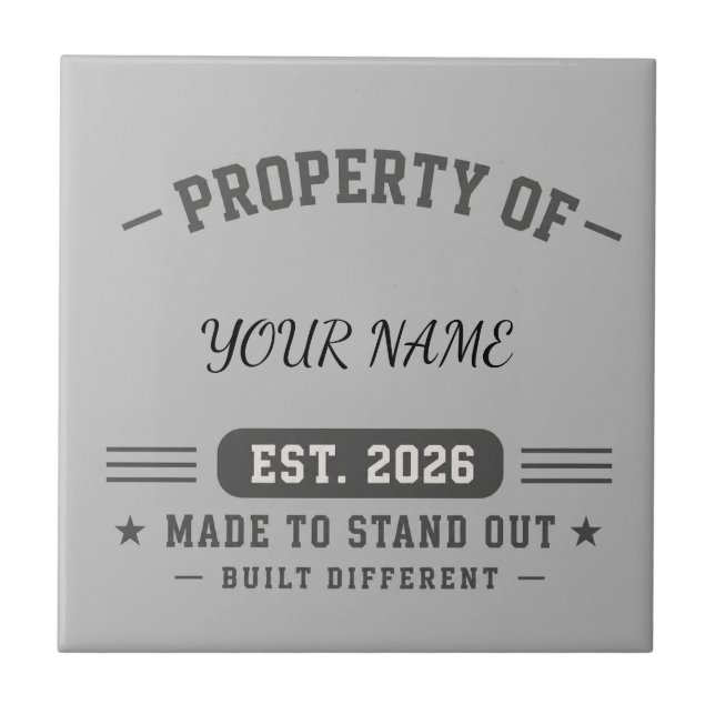 Personalised Property Of Name – Varsity Style Cust Tile (Front)
