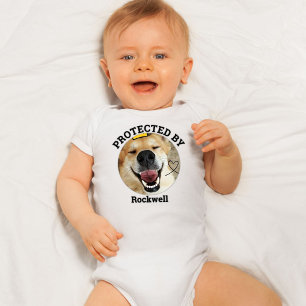 Personalised Protected By Dog Pet Photo Baby Bodysuit