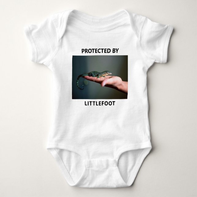 Personalised Protected By Lizard Pet Photo Funny Baby Bodysuit (Front)