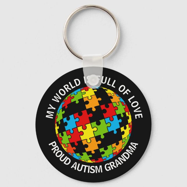 Personalised Proud Autism Dad/Mum Full of Love Key Ring (Front)