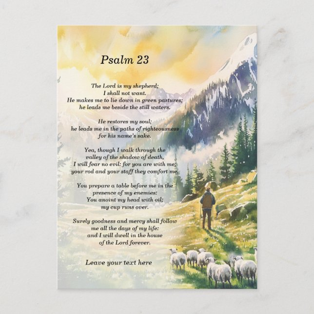Personalised Psalm 23 With Shepherd Imagery Postcard (Front)