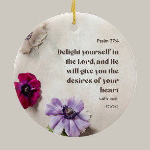Personalised Psalm 37:4 Delight in the Lord Ceramic Tree Decoration