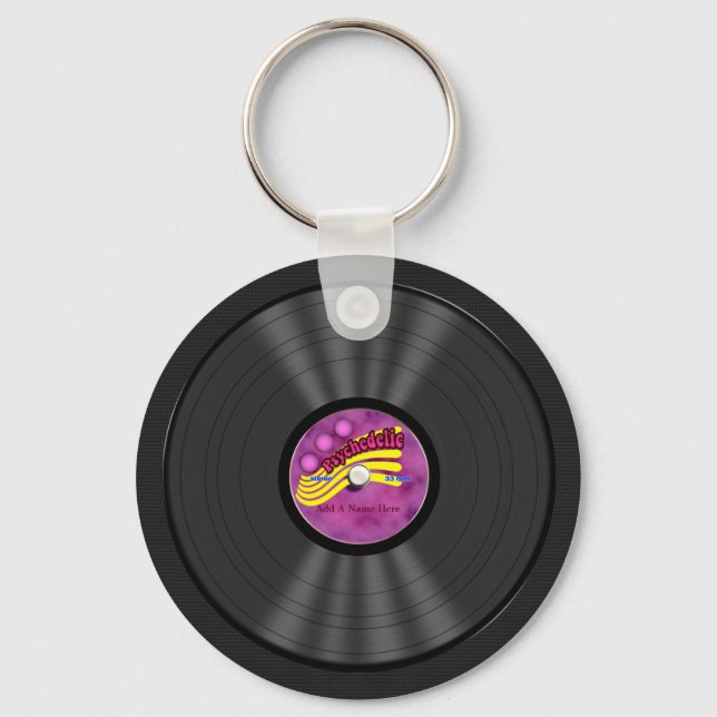 Personalised Psychedelic Vinyl Record Key Ring (Front)
