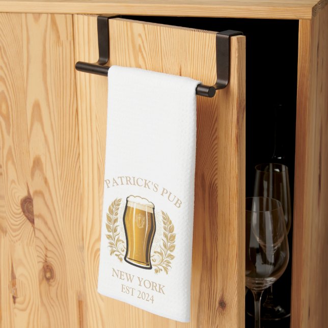 Personalised Pub Sign Bar Towel with Custom Name (Thirds Fold)
